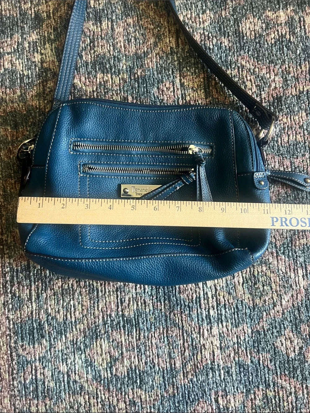 Blue Leather Tignanello Crossbody Bag - Classic Pebbled Leather organizers style
